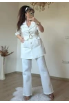 Kemerli Gold Dügmelı Takım Beyaz