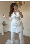 Kemerli Gold Dügmelı Takım Beyaz