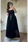 Nakış İşlemeli Pantalon Etek Siyah