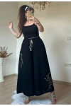 Nakış İşlemeli Pantalon Etek Siyah