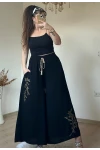 Nakış İşlemeli Pantalon Etek Siyah