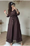Bel Bağcıklı Tunık Takım Kahve