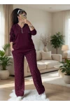 Kapusonlu Taşlı Takım Bordo Büyük Beden