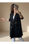 Pul Ve Kabartma Detaylı Tunik Hırka Siyah