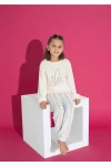 Ekru Çizgi Desen Çocuk Pijama Takımı
