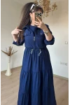 Mini Ceketli İpek Kupra Elbise Lacivert
