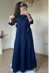 Mini Ceketli İpek Kupra Elbise Lacivert