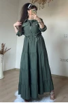Mini Ceketli İpek Kupra Elbise Haki