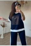 Ön Kare Taşlı Takım Lacıvert