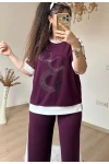Ön Halka Taşlı Takım Bordo