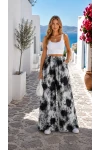 Batik Desen Beli Lastikli ve İpli Viskon Pantolon Siyah