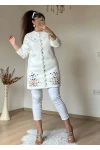 Beyaz Çiçekli Nakışlı Hırka