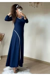 Beyaz Şerıtlı Elbise Lacivert