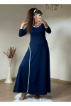 Beyaz Şerıtlı Elbise Lacivert