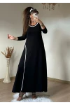 Beyaz Şerıtlı Elbise Siyah