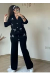 Boncuk İslemelı Triko Takım Siyah