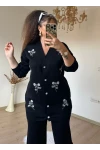 Boncuk İslemelı Triko Takım Siyah