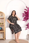 Büyük Beden Siyah Çiçek Desenli Gecelik