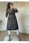 Ceket Yaka Leopar Trençkot Büyük Beden
