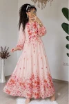 Çiçek Desen Pamuklu Modal Elbise Pembe
