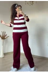 Çizgili Trıko Takım Bordo