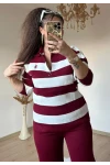 Çizgili Trıko Takım Bordo