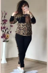 Deri Detaylı Leopar Eşofman Takımı