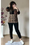 Deri Detaylı Leopar Eşofman Takımı