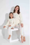 Ekru Çizgi Desen Çoçuk Pijama Takımı