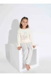 Ekru Çizgi Desen Çoçuk Pijama Takımı