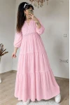 Eteği Fırfırlı Dantel Şerit Detaylı Elbise Pembe