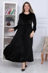 Eteği Fırfırlı Kadife Elbise Siyah