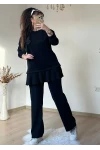 Eteği Pileli Çiçek Takım Siyah