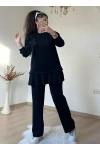 Eteği Pileli Çiçek Takım Siyah