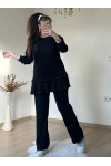 Eteği Pileli Çiçek Takım Siyah