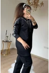 Fermuar Detaylı Leopar Takım Siyah