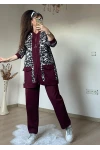 Fermuarlı Leopar Takım Bordo