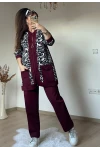Fermuarlı Leopar Takım Bordo