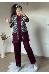 Fermuarlı Leopar Takım Bordo