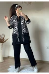 Fermuarlı Leopar Takım Siyah