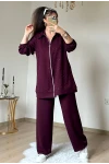 Fermuarlı Taşlı Takım Bordo Büyük Beden