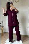 Fermuarlı Taşlı Takım Bordo Büyük Beden