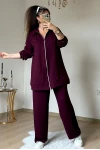Fermuarlı Taşlı Takım Bordo Büyük Beden