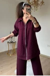 Fermuarlı Taşlı Takım Bordo Büyük Beden