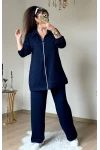 Fermuarlı Taşlı Takım Lacivert Büyük Beden