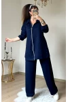 Fermuarlı Taşlı Takım Lacivert Büyük Beden