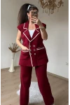 Gold Düğmelı Yeleklı Takım Bordo
