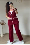 Gold Düğmelı Yeleklı Takım Bordo