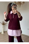Gömlek Detaylı Takım Bordo