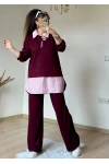 Gömlek Detaylı Takım Bordo